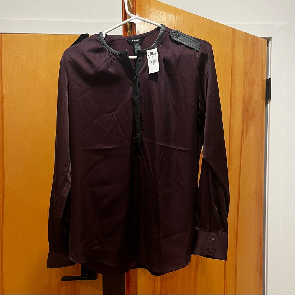Express Burgundy Blouse with Black Trim
